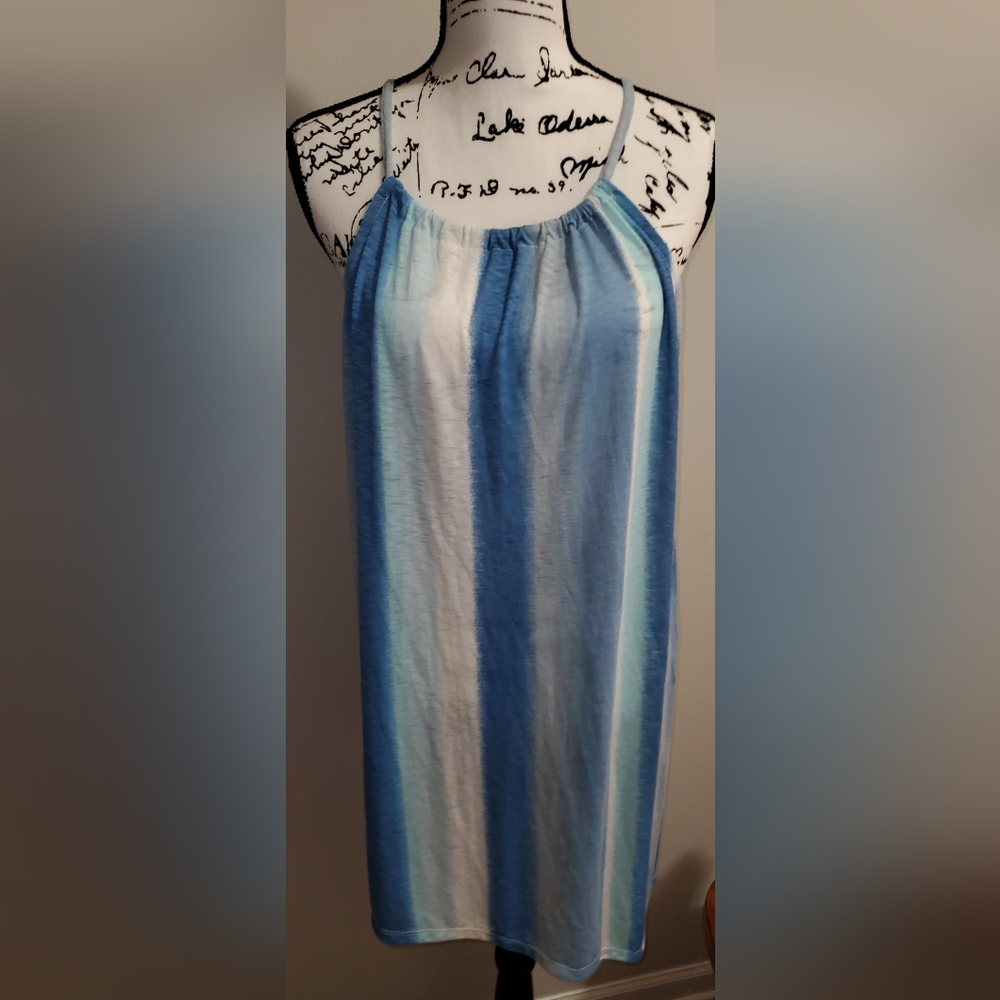 New Lane Bryant Ombre Asymmettical Blue & White Striped Halter Tunic Dres 18/20